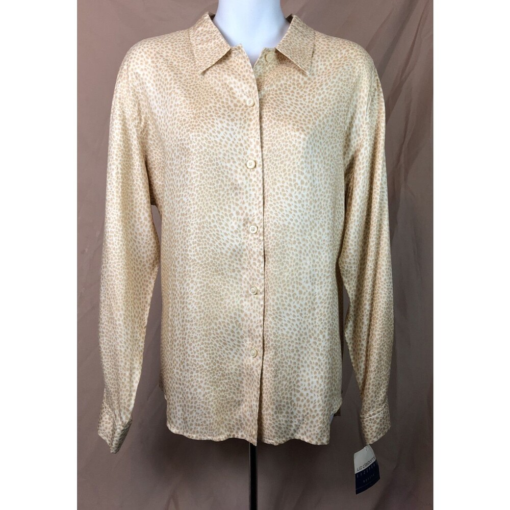 Vintage w/Tags Liz Claiborne Top LP Tan Leopard Button Up Glam Career 2000s Y2K